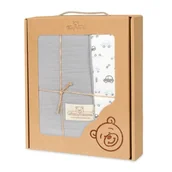 Koce i narzuty dla dzieci - Kocyk 75x100 Muślin Design jasnoszary + biały w autka w pudełku BabyMatex - miniaturka - grafika 1