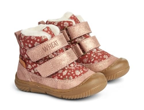 Wheat Unisex dziecięce buty dziecięce Dowi Klett Tex skóra dla niemowląt, 50% nylon z recyklingu, oddychające, wodoodporne buty do nauki chodzenia, 2077 Red Flowers, 22 EU