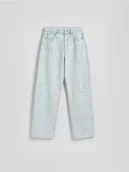 Spodnie damskie - Reserved - Jeansy ze strasem - niebieski - miniaturka - grafika 1