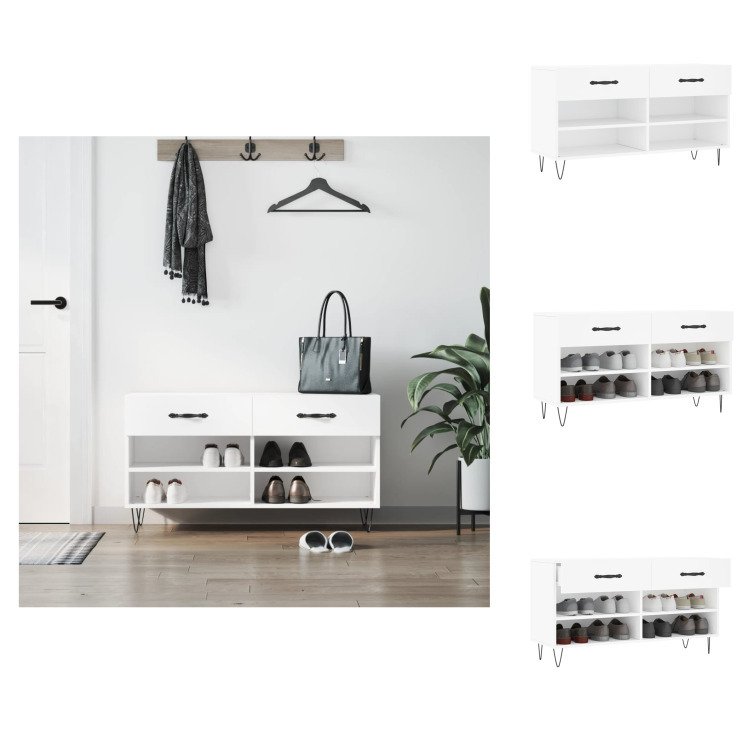 vidaXL Ławka na buty biała 102x35x55 cm materiał drewnopochodny - Stojaki i szafki na buty