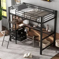 Łóżka dla dzieci i młodzieży - Łóżko piętrowe 90 x 200 cm z biurkiem narożnym, 3 szufladami i półkami - Metal + płyta wiórowa - Czarny i orzechowy (bez materaca) - miniaturka - grafika 1