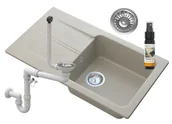 Zlewozmywaki - Granitan Zlew Granitowy Z Ociekaczem Beż Syfon Chrom Tasos - miniaturka - grafika 1