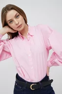 Koszule damskie - Tommy Hilfiger koszula bawełniana damska kolor różowy regular z kołnierzykiem klasycznym - miniaturka - grafika 1