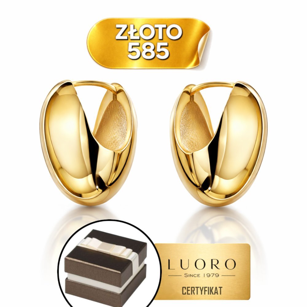 KOLCZYKI ZŁOTE 585 14K OWALNE GŁADKIE ANGIELSKIE ZAPIĘCIE 16,3X10,45 MM
