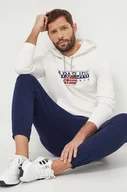 Bluzy męskie - Napapijri bluza bawełniana męska kolor beżowy z kapturem z nadrukiem - miniaturka - grafika 1