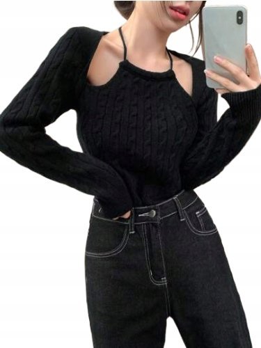 SHEIN SWETER DAMSKI CZARNY Z DŁUGIM RĘKAWEM XL ŁNJ
