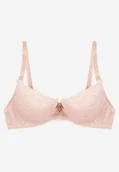 Biustonosze - Różowy Koronkowy Biustonosz Push Up Ozdobiony Metaliczną Aplikacją Norithiel - miniaturka - grafika 1