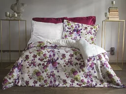 Darymex Pościel satynowa 160x200 Kalina kwiaty fioletowa kremowa Luxury Premium - Pościel - miniaturka - grafika 1