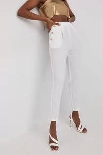 Spodnie damskie - Elisabetta Franchi spodnie damskie kolor biały fason cygaretki high waist - grafika 1