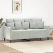 Sofy i kanapy - Sofa 2-osobowa, jasnoszara, 140 cm, tapicerowana aksamitem - miniaturka - grafika 1