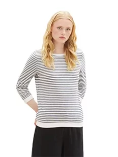 TOM TAILOR Denim Damska bluza z marszczonym rękawem i wzorem w paski, 26032-Blue White Structured Stripe, XS - Bluzy damskie - miniaturka - grafika 1