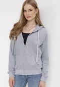 Bluzy damskie - Szara Bluza z Kapturem Zapinana na Suwak Argis - miniaturka - grafika 1