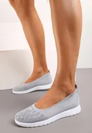 Baleriny - Szare Wsuwane Balerinki na Płaskiej Podeszwie Zdobione Imitacją Cyrkonii Foviana - miniaturka - grafika 1