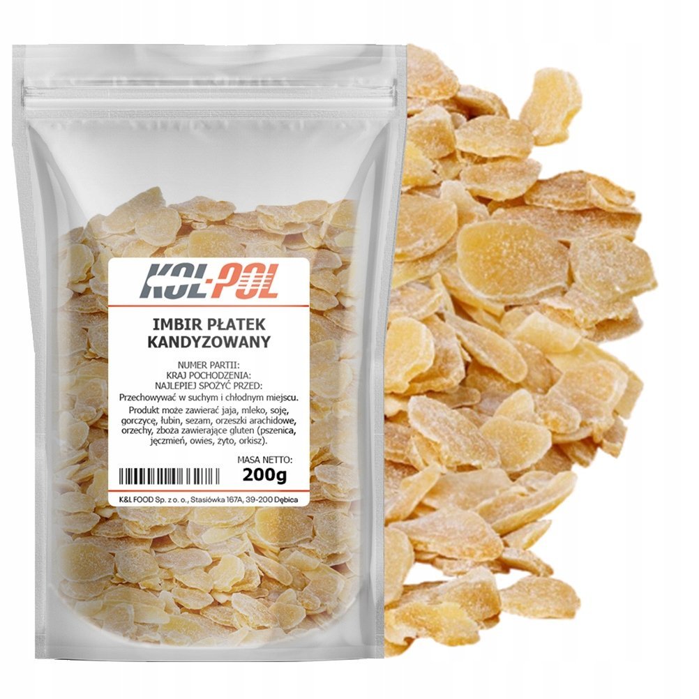 IMBIR KANDYZOWANY PŁATKI 200g Do herbaty w płatkach wysoka jakość Kol-Pol