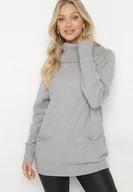 Swetry damskie - Szary Golf z Wiskozą Zdobiony Wsuwanymi Kieszonkami Viaela - miniaturka - grafika 1