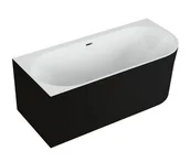 Wanny - Polimat Wanna narożna lewa Sola 170x75 cm owalna czarny mat syfon i przelew chrom 00672 - miniaturka - grafika 1