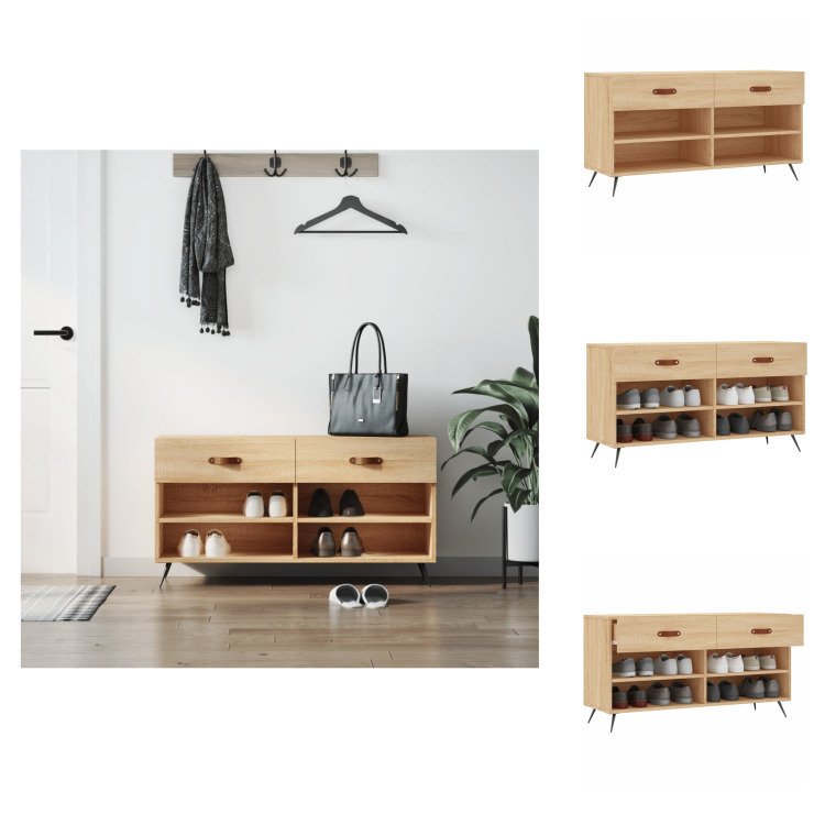 vidaXL Ławka na buty dąb sonoma 102x35x55 cm materiał drewnopochodny - Stojaki i szafki na buty
