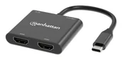Adaptery i przejściówki - Manhattan 154321 adapter kablowy 0,15 m USB Type-C 2 x HDMI Czarny - miniaturka - grafika 1