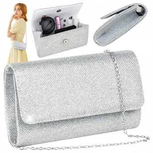 TOREBKA WIECZOROWA SREBRNA BŁYSZCZĄCA KOPERTÓWKA WIZYTOWA NA ŚLUB WESELE - Torebki damskie TOREBKA WIECZOROWA SREBRNA BŁYSZCZĄCA KOPERTÓWKA WIZYTOWA NA ŚLUB WESELE - Torebki damskie - miniaturka - grafika 1