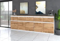 Komody - Komoda Do Salonu Sypialni Nowoczesna 200cm 5 Szuflad Biała Mat Dąb Wotan - miniaturka - grafika 1