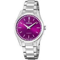 Zegarki damskie - Srebrny zegarek damski Festina Mademoiselle 20583/2 fuksjowa tarcza z kryszałkami - miniaturka - grafika 1
