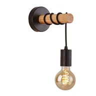 Lampy ścienne - Kinkiet lampa ścienna lampa na ścianę drewniana czarna LED E27 - miniaturka - grafika 1