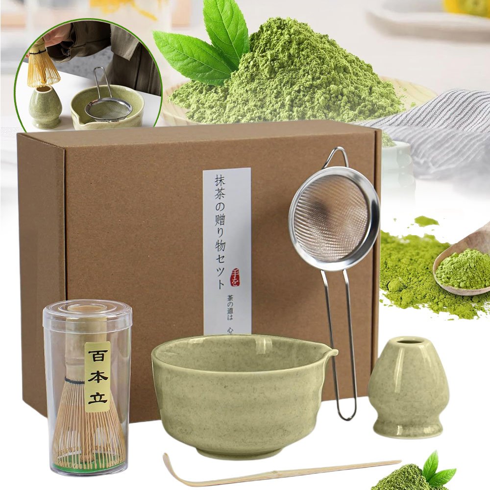 Matcha 5W1 Zestaw Matchy Czarka Miotełka Chasen Łyżeczka Chashaku Podstawka