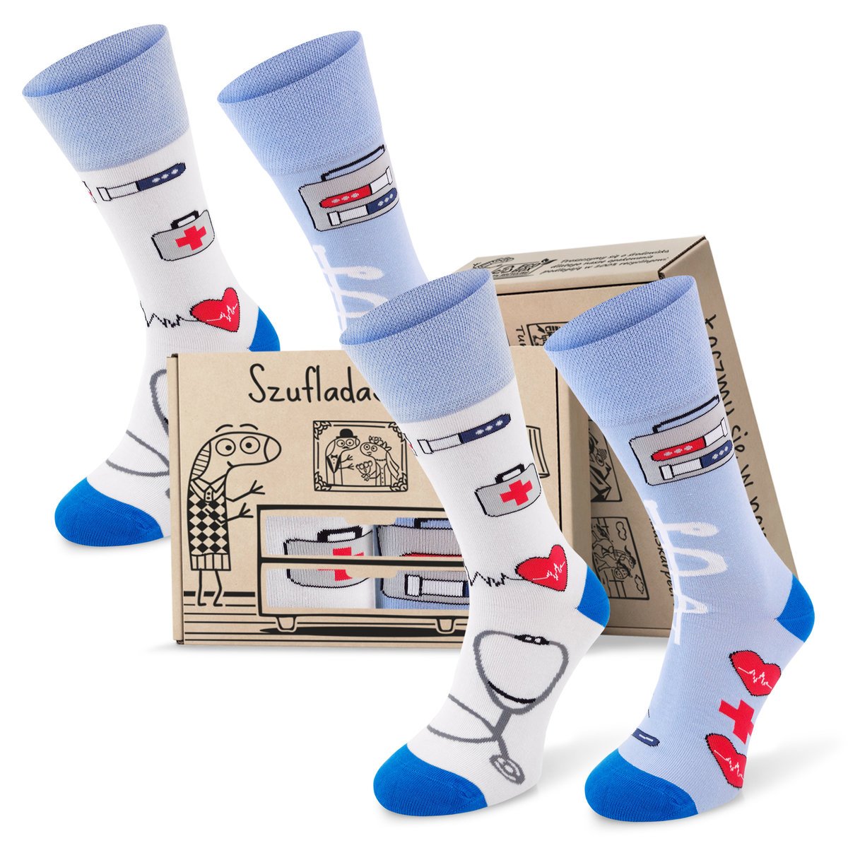 Zestaw 2 Par Wesołych Skarpetek Comodo Medicine-52 Dla Medyków – Bawełniane, Uniseks, W Pudełku Prezentowym, R. 39-42.
