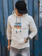 Bluzy męskie - Bluza męska ocieplana z kapturem beżowa Dstreet BX5378-XL - miniaturka - grafika 1