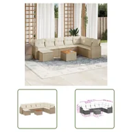 Sofy ogrodowe - The Living Store 9-cz. zestaw mebli ogrodowych z poduszkami - beżowy - polirattan - Sofa Ogrodowa - miniaturka - grafika 1