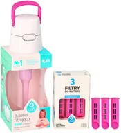 Butelki filtrujące - Butelka filtrująca Solid Różowa Flamingowa 0,5L + 4x filtr wkład węglowy do butelki - miniaturka - grafika 1
