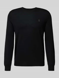 Sweter z dzianiny z wyhaftowanym logo - Swetry męskie - miniaturka - grafika 1