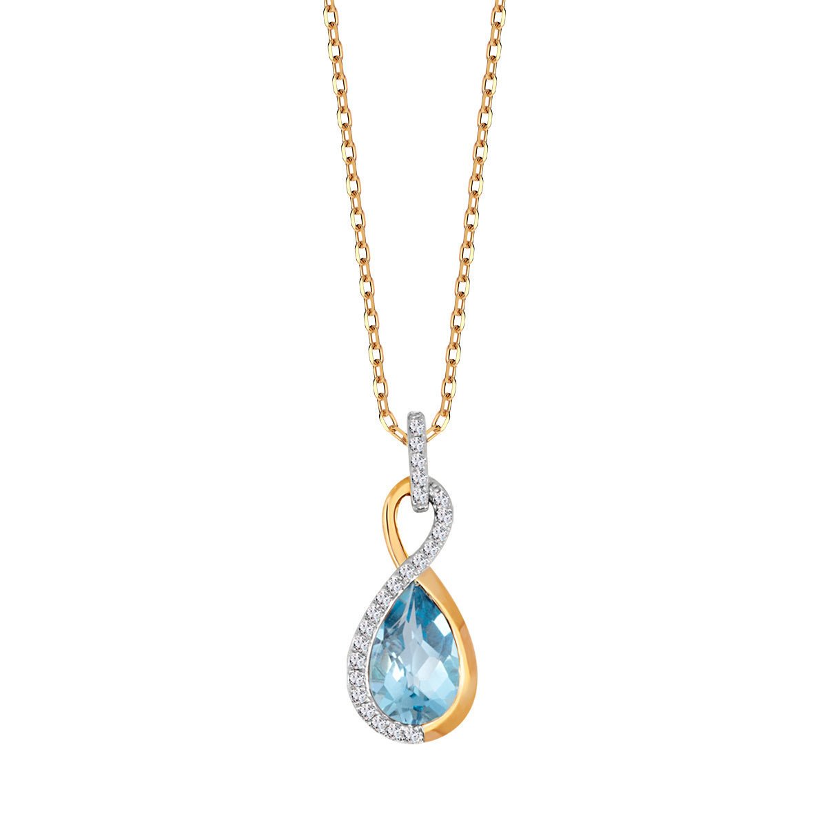 Złota zawieszka diamenty i Topaz Swiss Blue