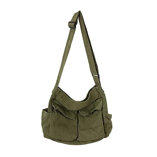 Sumleno Canvas Messenger Bag, damska płócienna torba na ramię, wojskowa zieleń, duża, Wojskowa zieleń, L