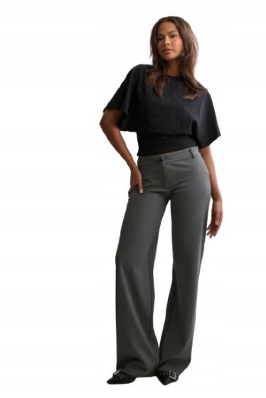 NLY SZARE ELEGANCKIE SPODNIE Z NISKIM STANEM I ZAPIĘCIEM NA GUZIK S DRD