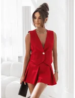 Spodenki damskie - Plisowane modne spódnico-spodenki SOLENE - czerwone - miniaturka - grafika 1