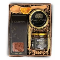 Zestawy upominkowe - Zestaw kosz prezentowy upominek herbata miód konfitura wiśniowa prezent box - miniaturka - grafika 1