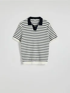 Reserved - Sweter polo w paski - biały - Swetry męskie - miniaturka - grafika 1