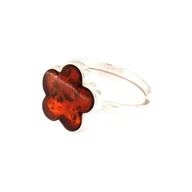 Pierścionki - Pierścionek srebrny 925 kwiat bursztyn koniak - prezent - miniaturka - grafika 1