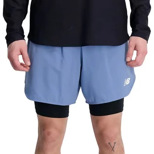 Spodnie sportowe męskie - Spodenki New Balance MS33282MYL - niebieskie - grafika 1
