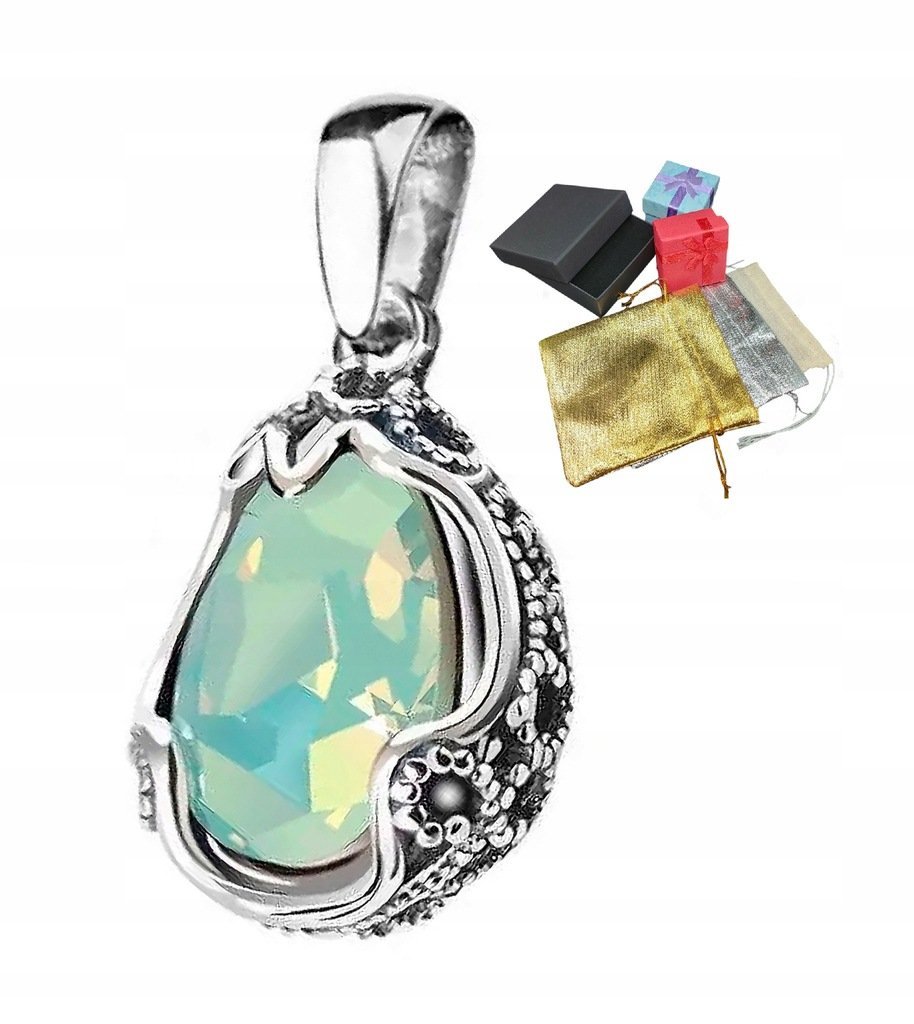 Elegancka Srebrna Zawieszka Próba 925 Wisiorek Zielony Kryształ Chrysolite