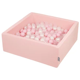KiddyMoon Suchy basen kwadratowy z piłeczkami 7cm różowy: pudrowy róż-perła-transparent 90x30cm/200piłek Zabawka basen piankowy - Suche baseny - miniaturka - grafika 1
