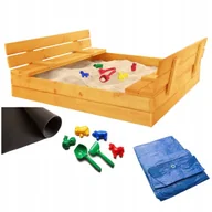 Place zabaw - PIASKOWNICA 120X120 DREWNIANA IMPREGNOWANA SKŁADANA Z ŁAWECZKAMI - miniaturka - grafika 1