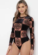 Body - Beżowe Body z Długim Rękawem w Geometryczny Wzór Gerilla - miniaturka - grafika 1