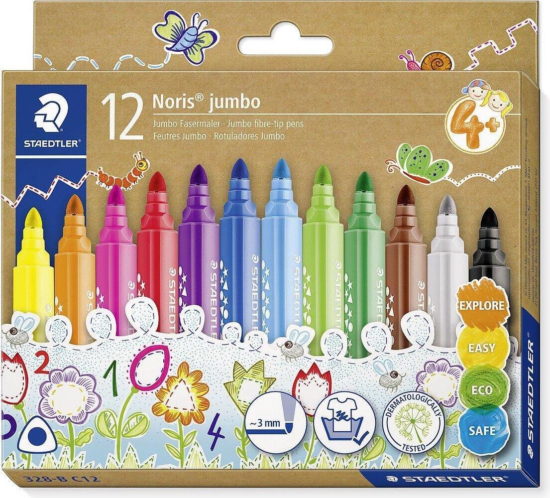 Długopisy STAEDTLER Noris jumbo z fibrową końcówką, opakowanie kartonowe 12 szt
