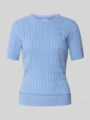 Swetry damskie - Bluzka z dzianiny z okrągłym dekoltem i wyhaftowanym logo - miniaturka - grafika 1