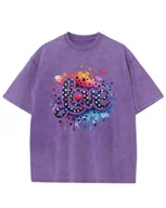 Koszulki i topy damskie - Damska koszulka oversize efekt sprania Miłość Love Muzyka Fioletowa M - miniaturka - grafika 1