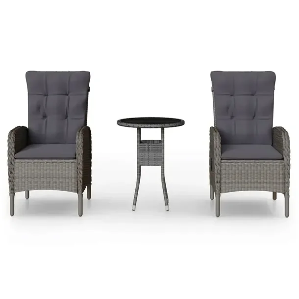 Zestaw Bistro z Polirattanu, Stół 60x75 cm, Krzesła 58x63x111 cm, Szary