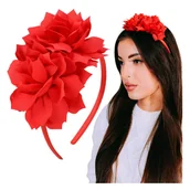 Ozdoby do włosów - Opaska do włosów Czerwona na Głowę z Kwiatami dla Dziewczynki Lekka - miniaturka - grafika 1