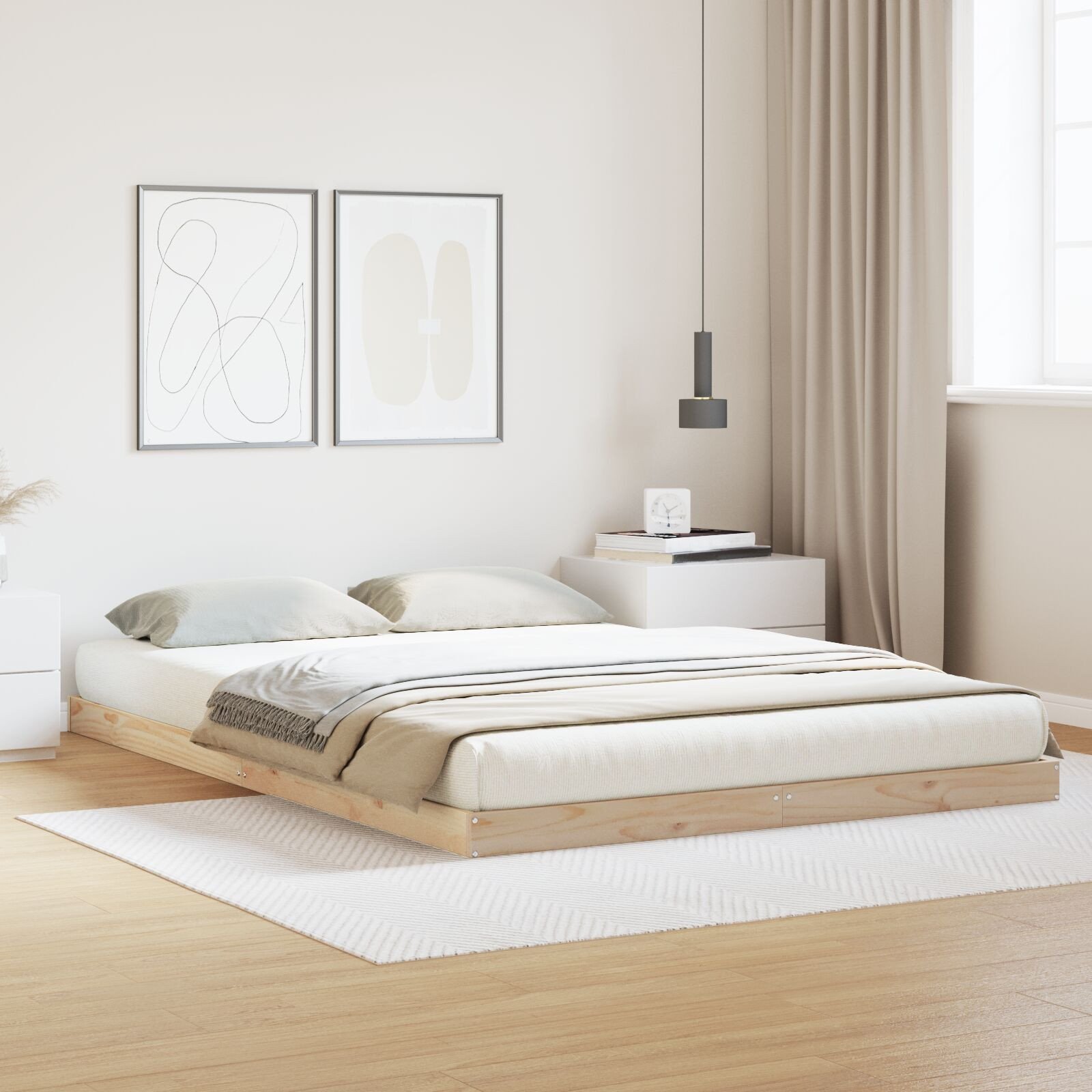 VidaXL Rama Łóżka Podłogowego Biała 140x220 cm Lite Drewno Sosnowe